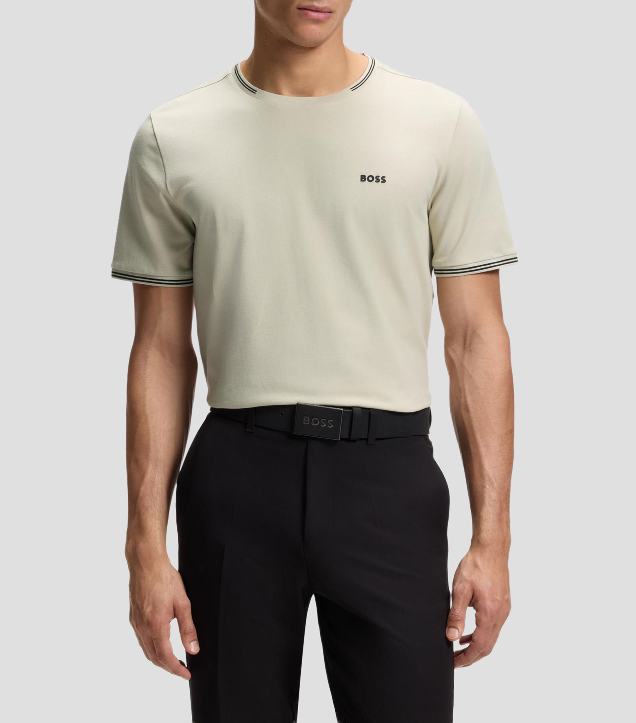 Playera de algodón elástico con rayas y logotipo Hombre